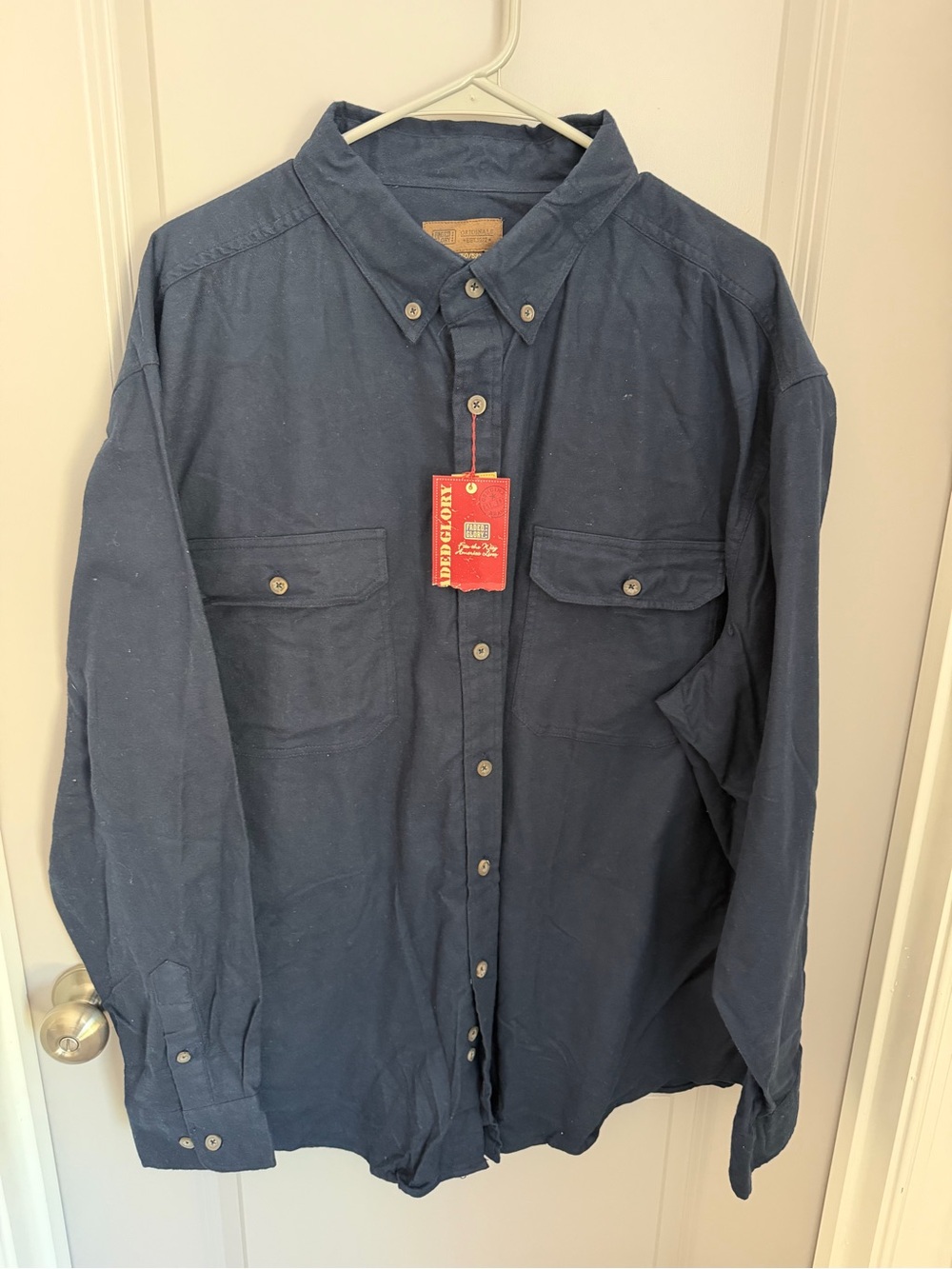 Faded Glory Originals Solid Flannel Button-Down Shirt 2XL Navy